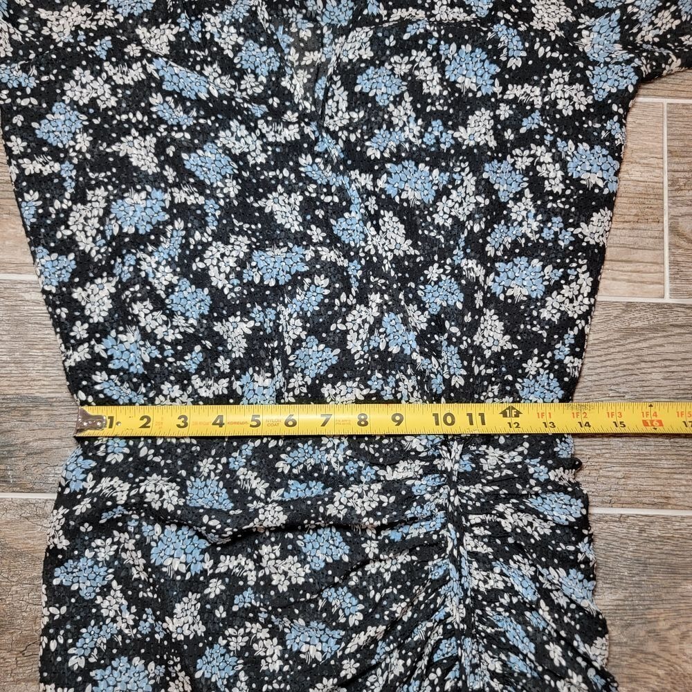 VERONICA BEARD Sean Silk Mini Dress Sz 2 Blue Black Floral Bell Sleeve Sheer - Picture 8 of 12